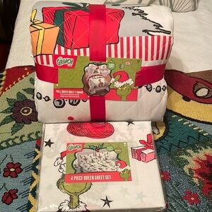 NWT Dr Seuss Grinch Full/Queen Quilt and sheet set